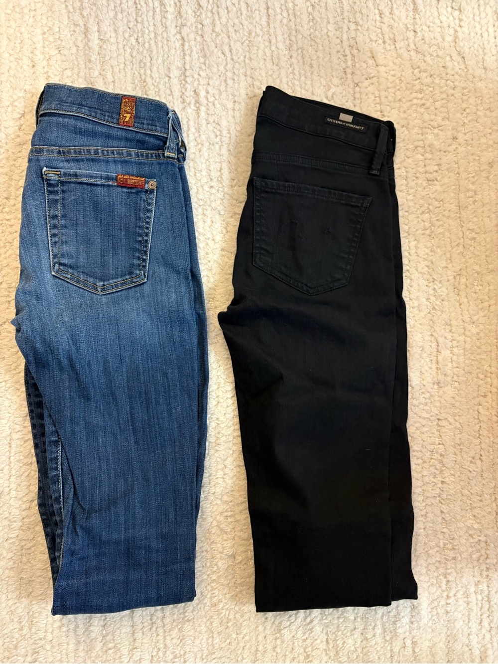$450 for $50! 2 pairs designer denim 7 for all mankind + citizens of humanity